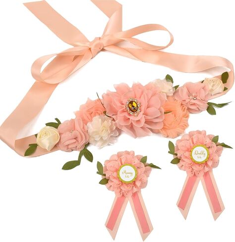 Baby Shower Maternity Sash Set for Mommy and Dad-to-be,Floral Pregnancy Sash for Women,Wedding Shower Accessories in Saudi Arabia