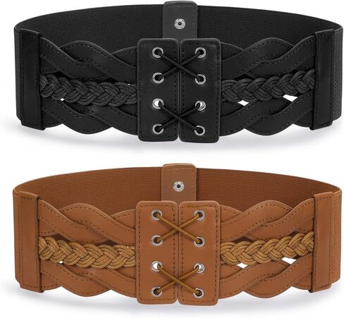 JASGOOD 2 Pack Women Wide Elastic Dress Belts Vintage Stretchy Belt Fashion Waist Belt for Ladies Dresses in Saudi Arabia