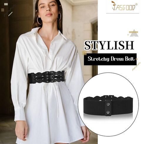 JASGOOD 2 Pack Women Wide Elastic Dress Belts Vintage Stretchy Belt Fashion Waist Belt for Ladies Dresses in Saudi Arabia