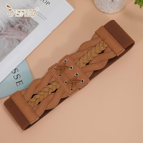 JASGOOD 2 Pack Women Wide Elastic Dress Belts Vintage Stretchy Belt Fashion Waist Belt for Ladies Dresses in Saudi Arabia