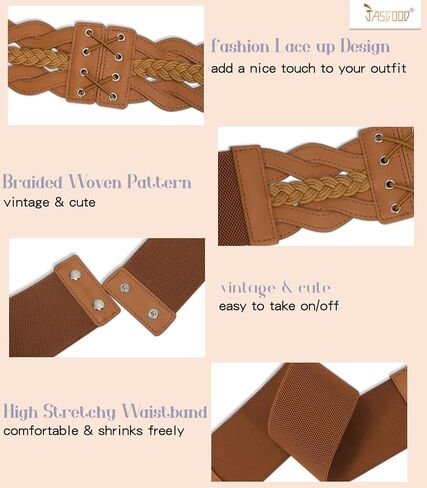 JASGOOD 2 Pack Women Wide Elastic Dress Belts Vintage Stretchy Belt Fashion Waist Belt for Ladies Dresses in Saudi Arabia