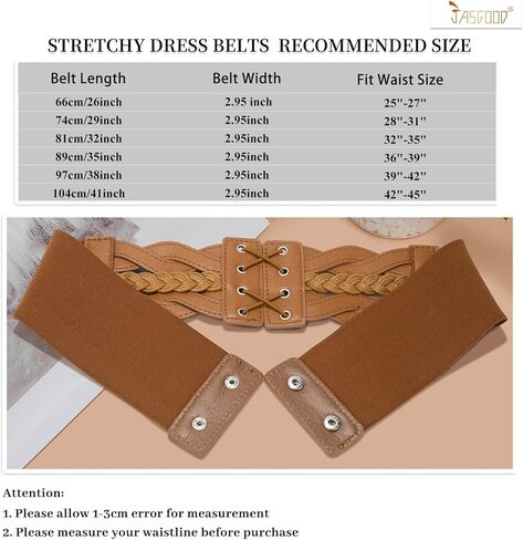 JASGOOD 2 Pack Women Wide Elastic Dress Belts Vintage Stretchy Belt Fashion Waist Belt for Ladies Dresses in Saudi Arabia