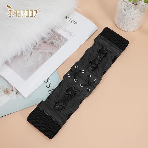 JASGOOD 2 Pack Women Wide Elastic Dress Belts Vintage Stretchy Belt Fashion Waist Belt for Ladies Dresses in Saudi Arabia