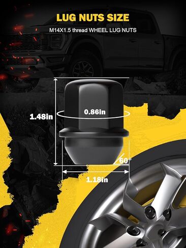 TIROL 20pcs M14X1.5 Lug Nuts, Compatible with Ram 1500, Jeep Grand Cherokee, Wrangler, Ford Mustang, Cadillac CTS One-Piece Design Factory Acorn Wheel Lugnuts - 1.5" Height 7/8" Hex in Kuwait