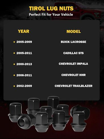 TIROL 20pcs M14X1.5 Lug Nuts, Compatible with Ram 1500, Jeep Grand Cherokee, Wrangler, Ford Mustang, Cadillac CTS One-Piece Design Factory Acorn Wheel Lugnuts - 1.5" Height 7/8" Hex in Kuwait