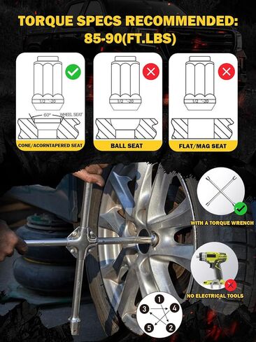 TIROL 20pcs M14X1.5 Lug Nuts, Compatible with Ram 1500, Jeep Grand Cherokee, Wrangler, Ford Mustang, Cadillac CTS One-Piece Design Factory Acorn Wheel Lugnuts - 1.5" Height 7/8" Hex in Kuwait