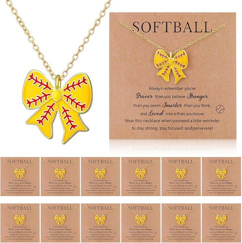 Landical 12 Pcs Softball Necklace for for Women Team Gifts Inspirational Sport Softball Necklace Jewelry Pendant with Card Team Senior Night Gifts for Sport Coach Player Party Favors in Saudi Arabia