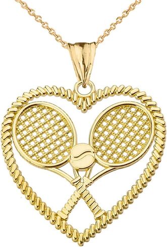 غرامة 14 ك الذهب الأصفر حب التنس على شكل قلب الرياضة سحر قلادة قلادة in Kuwait