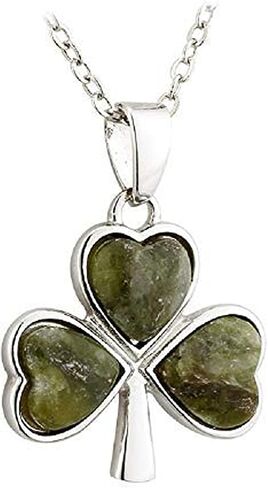 Rhodium Plated Connemara Marble Shamrock Pendant in Kuwait