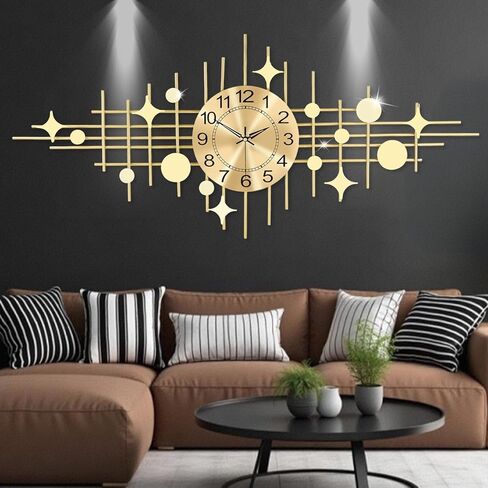 SIN&MI Wall Clock,Large Wall Clocks for Living Room,Silent Non Ticking,Battery Operated Oversized Round Modern Wall Clock for Bedroom,Farmhouse,Office Wall Decor Star, 16.3 * 37.4 Inch in Saudi Arabia