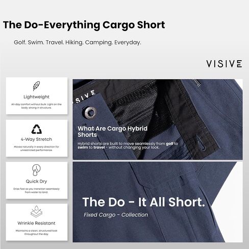 شورت Visive للرجال Hybrid Cargo 2-3-4 عبوات. شورت كاجوال خفيف الوزن مناسب للسفر وسريع الجفاف مع جيوب in Kuwait