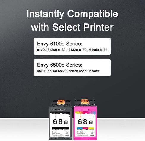 خراطيش حبر 68XL باللون الأسود والألوان البديلة لحبر HP 68 68e لطابعة Envy 6100e 6500e Series Invy 6100e 6552e 6555e 6558e 6155e 6152e (1 أسود، 1 لون) in Kuwait