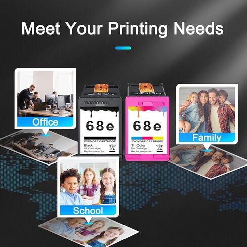 خراطيش حبر 68XL باللون الأسود والألوان البديلة لحبر HP 68 68e لطابعة Envy 6100e 6500e Series Invy 6100e 6552e 6555e 6558e 6155e 6152e (1 أسود، 1 لون) in Kuwait