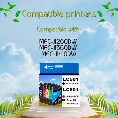 خراطيش حبر PayForLess LC501 لخراطيش الحبر Brother LC501 LC501XL 501 501XL لـ Brother MFC-J1260DW MFC-J1360DW MFC-J1410DW 4 عبوات (1 أسود، 1 سماوي، 1 أرجواني، 1 أصفر) in Kuwait