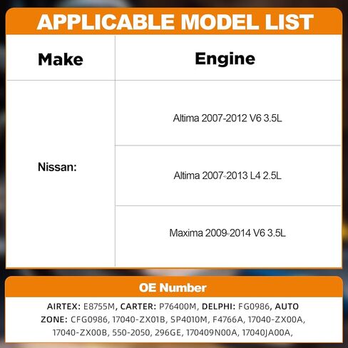 مجموعة مضخة الوقود الكهربائية متوافقة مع نيسان ألتيما 2007-2012 V6 3.5L ألتيما 2007-2013 L4 2.5L ماكسيما 2009-2014 V6 3.5L يستبدل FG0986 P76400M SP4010M in Saudi Arabia