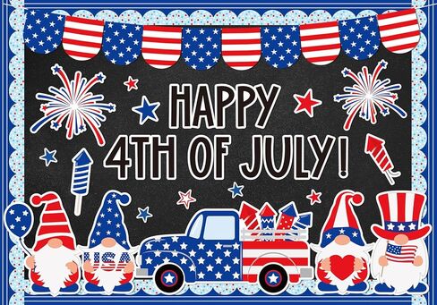 AnyDesign 4th of July Bulletin Board Decoration Red Blue Patriotic Gnome Truck Paper Cutouts with 150 Pcs Glue Points for Happy Independence Day Party Classroom Wall Decor, 72 Pcs in Saudi Arabia