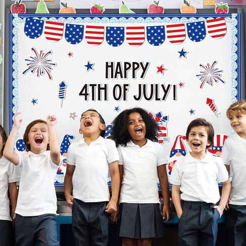 AnyDesign 4th of July Bulletin Board Decoration Red Blue Patriotic Gnome Truck Paper Cutouts with 150 Pcs Glue Points for Happy Independence Day Party Classroom Wall Decor, 72 Pcs in Saudi Arabia