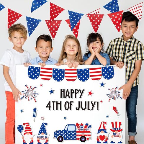 AnyDesign 4th of July Bulletin Board Decoration Red Blue Patriotic Gnome Truck Paper Cutouts with 150 Pcs Glue Points for Happy Independence Day Party Classroom Wall Decor, 72 Pcs in Saudi Arabia