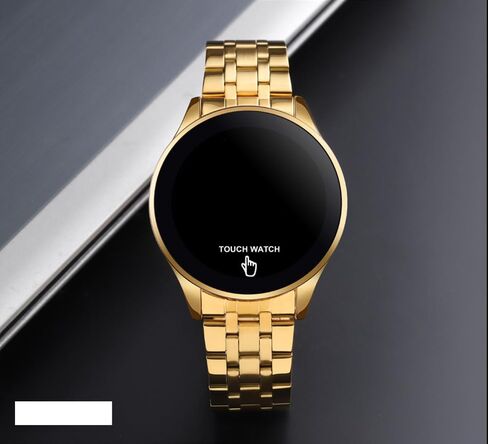 PASOY Touch Screen Digital LED Watch Green Highlight Backlight Stainless Steel WatchBand Waterproof Casual Sport Mens Womens Boys Watch (Gold) in Kuwait