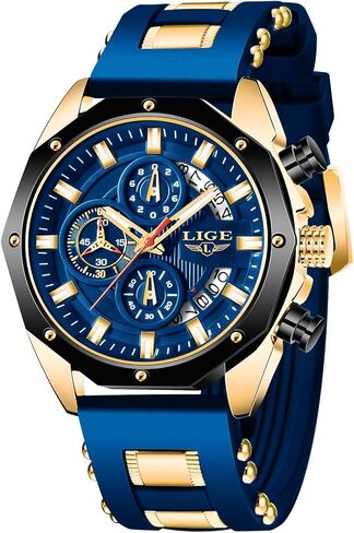 LIGE Men's Wrist Watches Analog Dress Waterproof Work Casual Unique Vintage Chronograph Quartz 3ATM Water Resistant Silicone Strap Luminous Date Elegance Daily Chronograph Watch in Saudi Arabia