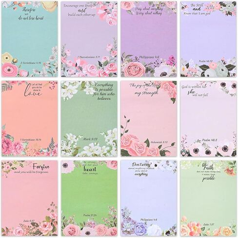 12 Pack Bible Sticky Notes - 360 Sheets Inspirational Memo Pads 4x3 Inch Floral Design Self-Stick Note Pads Bible Verse Quotes Notepads Gifts for Writing Notes Back to School Gifts Office Supplies in Kuwait