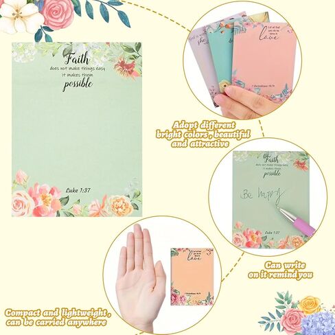 12 Pack Bible Sticky Notes - 360 Sheets Inspirational Memo Pads 4x3 Inch Floral Design Self-Stick Note Pads Bible Verse Quotes Notepads Gifts for Writing Notes Back to School Gifts Office Supplies in Kuwait