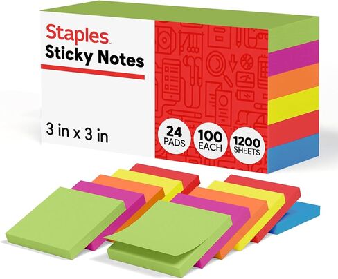 Staples Ultra Sticky Notes، 3 × 3 بوصة، ألوان نسيم الصيف، 2400 ورقة - ملاحظات قوية للتذكير والتخطيط والتعاون in Saudi Arabia