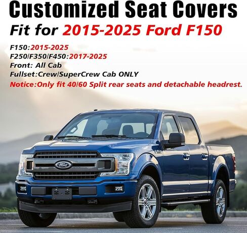 Coverado Full Set Waterproof Faux Leather Seat Covers for 2015–2026 Ford F-150 SuperCrew & 2017–2026 F-250 F-350 F-450 Crew Cab, Fits XL/XLT/Lariat/King Ranch, Truck Interior Accessories – Blue in Saudi Arabia