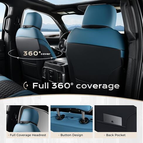 Coverado Full Set Waterproof Faux Leather Seat Covers for 2015–2026 Ford F-150 SuperCrew & 2017–2026 F-250 F-350 F-450 Crew Cab, Fits XL/XLT/Lariat/King Ranch, Truck Interior Accessories – Blue in Saudi Arabia