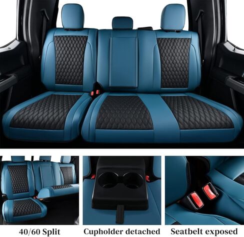 Coverado Full Set Waterproof Faux Leather Seat Covers for 2015–2026 Ford F-150 SuperCrew & 2017–2026 F-250 F-350 F-450 Crew Cab, Fits XL/XLT/Lariat/King Ranch, Truck Interior Accessories – Blue in Saudi Arabia