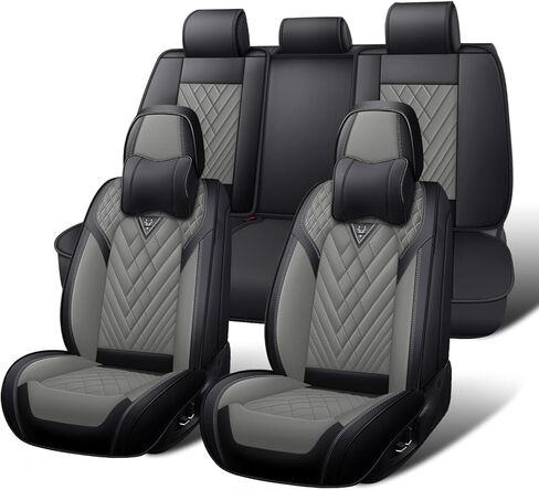 أغطية مقاعد السيارة مجموعة كاملة لكرايسلر 300 2005-2023، غطاء مقعد السيارة من جلد نابا المقاوم للماء، مجموعات أغطية مقاعد السيارة ذات التغطية الكاملة (5 مقاعد/أسود رمادي) in Kuwait