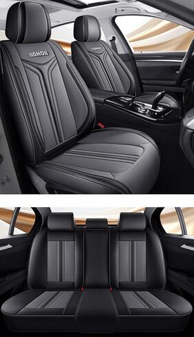PU Leather Car Seat Covers Set, Universal Front 2 or Full 5 Seat Covers, Waterproof Automotive Seat Protectors with Easy Installation for Most Cars, Trucks, SUVs (Black, Front Pair) in Kuwait