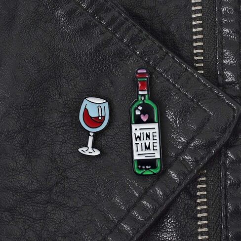 ROSTIVO Enamel Pins for Backpacks Wine Time Bottle Cup Lapel Brooches Pin for Men and Women Novelty Pins for Bags Jackets Hats in Saudi Arabia