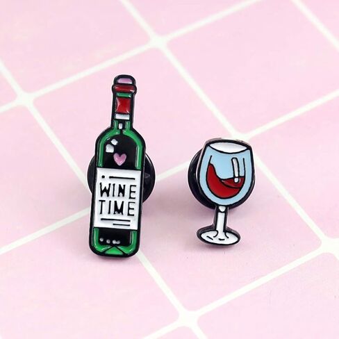 ROSTIVO Enamel Pins for Backpacks Wine Time Bottle Cup Lapel Brooches Pin for Men and Women Novelty Pins for Bags Jackets Hats in Saudi Arabia