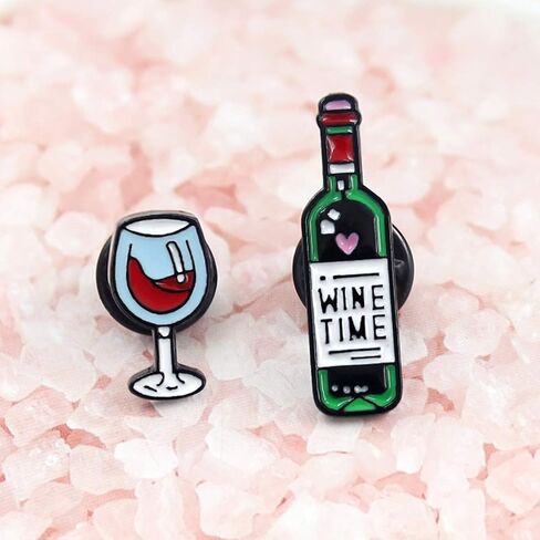 ROSTIVO Enamel Pins for Backpacks Wine Time Bottle Cup Lapel Brooches Pin for Men and Women Novelty Pins for Bags Jackets Hats in Saudi Arabia