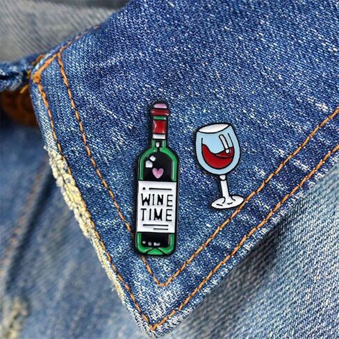 ROSTIVO Enamel Pins for Backpacks Wine Time Bottle Cup Lapel Brooches Pin for Men and Women Novelty Pins for Bags Jackets Hats in Saudi Arabia