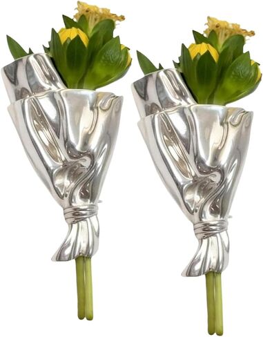 2Pcs Artful Alloy Flower Bouquet Vase Brooch - DIY Wearable Floral Lapel Pin for Women, Luxury Silver Clothing Accessory for Jacket Dress Coat, Perfect Prom Wedding Mother's Day Gift in Kuwait