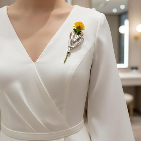 2Pcs Artful Alloy Flower Bouquet Vase Brooch - DIY Wearable Floral Lapel Pin for Women, Luxury Silver Clothing Accessory for Jacket Dress Coat, Perfect Prom Wedding Mother's Day Gift in Kuwait