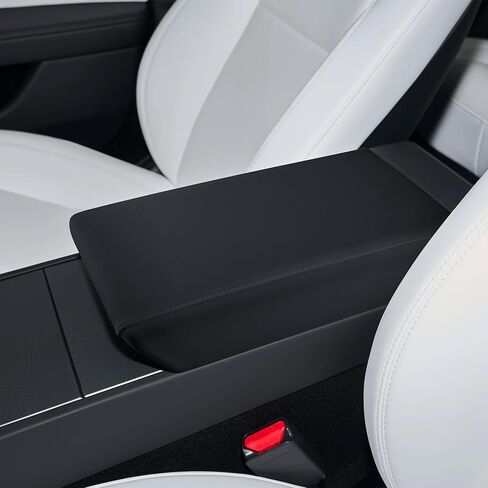 غطاء مسند ذراع لوحدة التحكم المركزية من frani لسيارة Tesla Model 3 Highland 2024-2025 & Model Y Juniper 2025-2026، وسادة حماية لوحدة التحكم المركزية من الإسفنج الذكي غير قابلة للانزلاق، جلد فاخر - أبيض in Kuwait