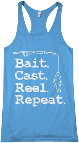 Threadrock Women's Bait Cast Reel Repeat Racerback Tank Top in Saudi Arabia