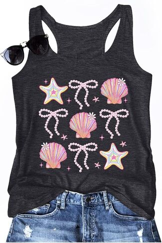 SFHFY Beach Tanks Women: Hawaiian Sleeveless T Shirt Seashell Starfish Vest Cruise Tank Summer Vacation Tee Tops in Kuwait