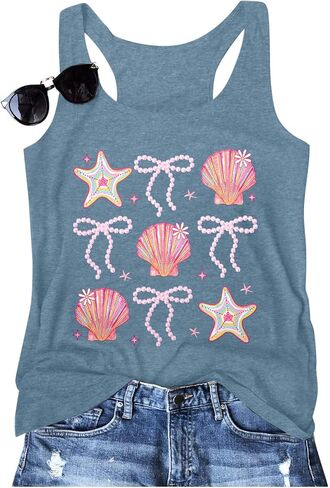 SFHFY Beach Tanks Women: Hawaiian Sleeveless T Shirt Seashell Starfish Vest Cruise Tank Summer Vacation Tee Tops in Saudi Arabia