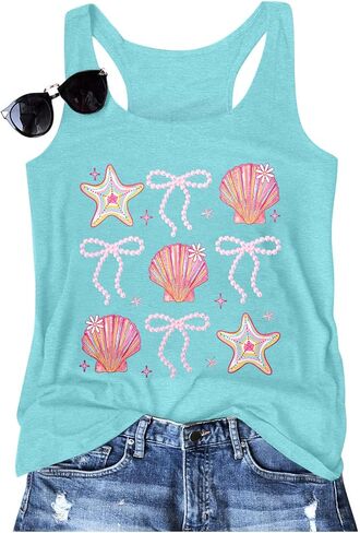 SFHFY Beach Tanks Women: Hawaiian Sleeveless T Shirt Seashell Starfish Vest Cruise Tank Summer Vacation Tee Tops in Saudi Arabia