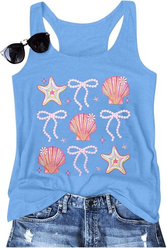 SFHFY Beach Tanks Women: Hawaiian Sleeveless T Shirt Seashell Starfish Vest Cruise Tank Summer Vacation Tee Tops in Saudi Arabia