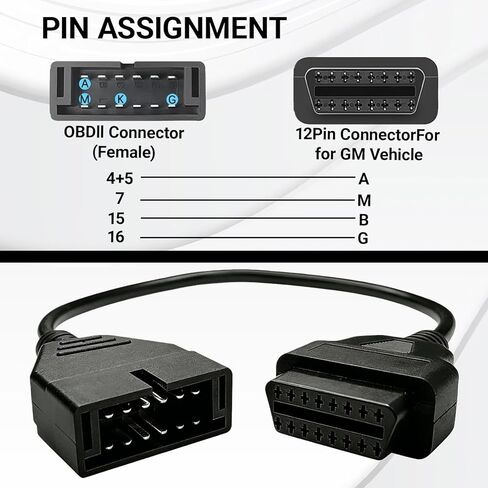 OBD1 Scanner Connector, Scanner Cable Code Reader, OBD1 Compatible with GM 12 Pin to OBD2 16 Pins Socket Scan Diagnostic Extension Tool, Cable Connector Adapter Replacement in Kuwait