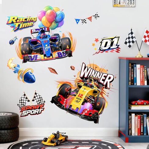 3D Racing Car Wall Decals - Speeding Race Car Break Through Wall Stickers for Boys Kids Toddles Teens Bedroom Nursery Playroom Classroom Decor in Saudi Arabia