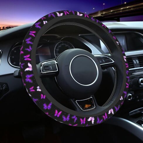Purple Butterfly Steering Wheel Cover - Beautiful Butterfly Steering Wheel Covers Women Men Girls Car Accessories Decor Anti-Slip Auto Neoprene Universal 15 Inch Steering Wheel Protector in Saudi Arabia