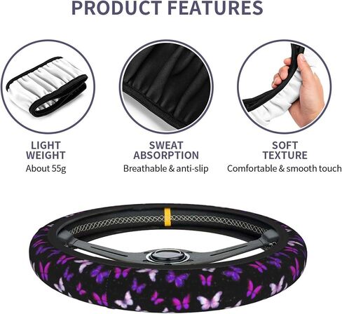 Purple Butterfly Steering Wheel Cover - Beautiful Butterfly Steering Wheel Covers Women Men Girls Car Accessories Decor Anti-Slip Auto Neoprene Universal 15 Inch Steering Wheel Protector in Saudi Arabia