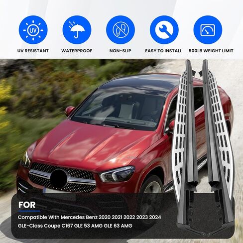 Running Boards Side Pedal Compatible with 2020 2021 2022 2023 2024 Mercedes Benz GLE-Class Coupe C167 GLE 53 AMG GLE 63 AMG Side Steps with Brackets,2 PCS Right & Left Side Step Rail Nerf Bars(Silver) in Saudi Arabia