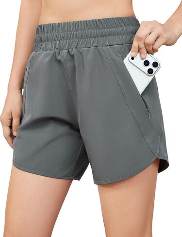 Women's 5" Athletic Running Shorts High Waisted Quick Dry Lightweight Workout Gym Track Shorts with Zip Pocket UPF 50+ in Saudi Arabia